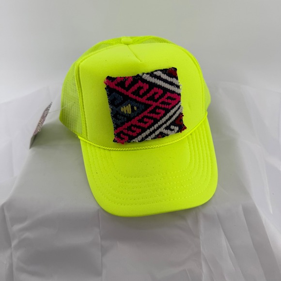 Neon Yellow Trucker Hat with Woven Patch Adjustable Snapback Cap Fashion - Picture 1 of 7
